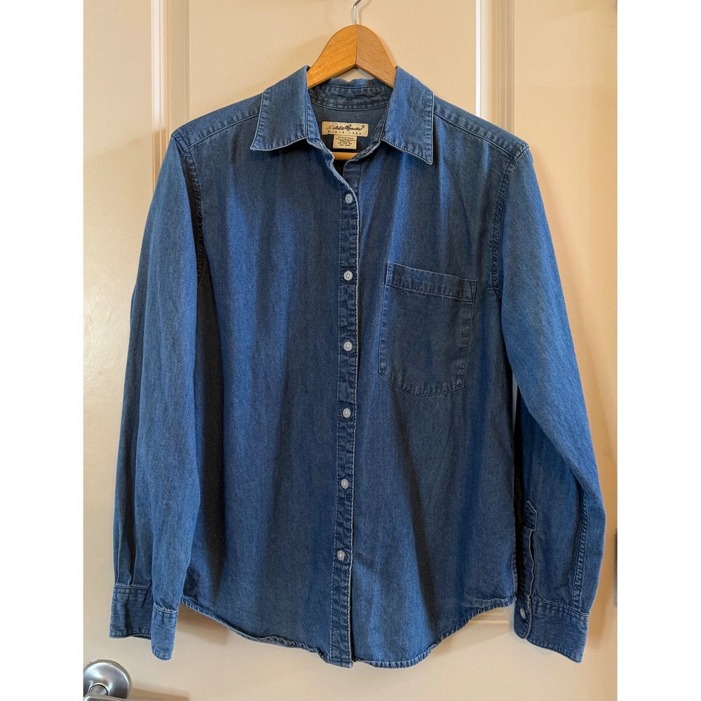 Eddie Bauer Women's Vintage Blue Denim Button Down Long Sleeve Shirt Size M